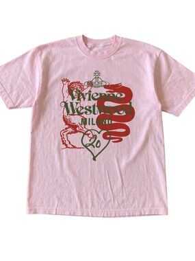 Gildan Vivienne Westwood Pink Tee with Red & Green Graphic
